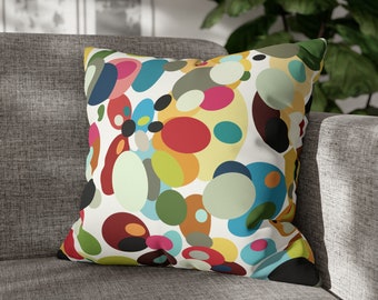 1970s geometric throw pillow, Retro art couch cushion cover, Colorful abstract sofa decor