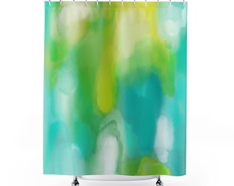 Calming watercolor shower curtain, Coastal bathroom, Vivid minimalist modern bath