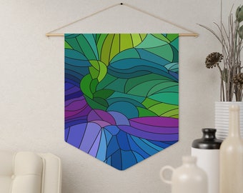 Geometric banner, Colorful tapestry, Abstract fabric art, Maximalist wall hanging