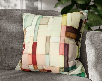 Geometric watercolor throw pillow, Retro mid-century couch cushion cover, Atomic age sofa decor