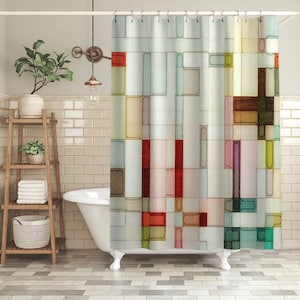 Geometric watercolor shower curtain, Abstract art bathroom decor