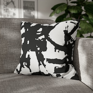 Black and white throw pillow, Minimalist art couch cushion cover, Abstract watercolor sofa decor