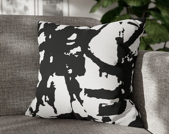 Black and white throw pillow, Minimalist art couch cushion cover, Abstract watercolor sofa decor