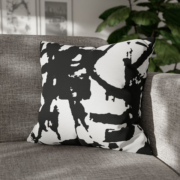 Black and white throw pillow, Minimalist art couch cushion cover, Abstract watercolor sofa decor