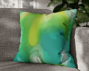 Coastal art pillow, Abstract watercolor couch cushion cover, Vivid ocean room decor