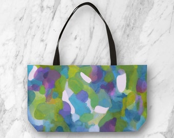 Watercolor art tote, All occasion gift, Blue, purple, & green market bag