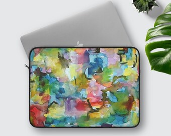 Abstract watercolor laptop sleeve, Contemporary art tablet pouch, Graduation gift