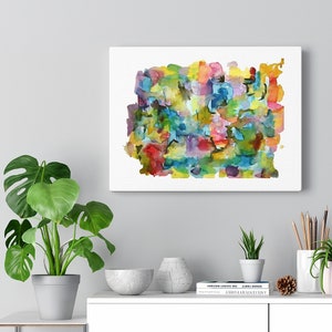 Abstract watercolor expressionist canvas, Maximalist wall art, Vivid abstract print