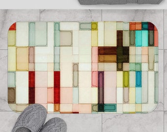 Geometric watercolor bath mat, New home gift, Mid-century modern bathroom shower rug