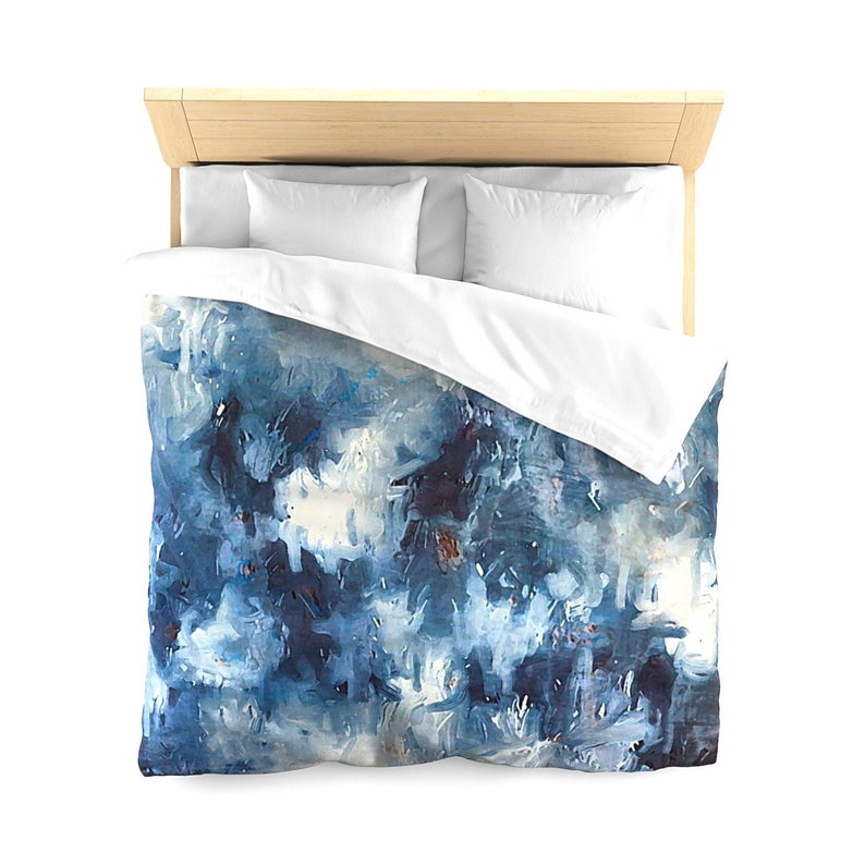 Blue Watercolor Duvet Cover Abstract Bed Queen Image 0