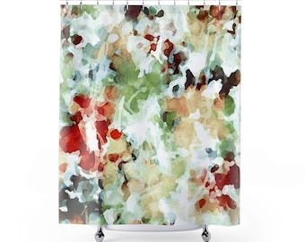 Modern Impressionist shower curtain, Abstract floral watercolor bathroom, Botanical bath