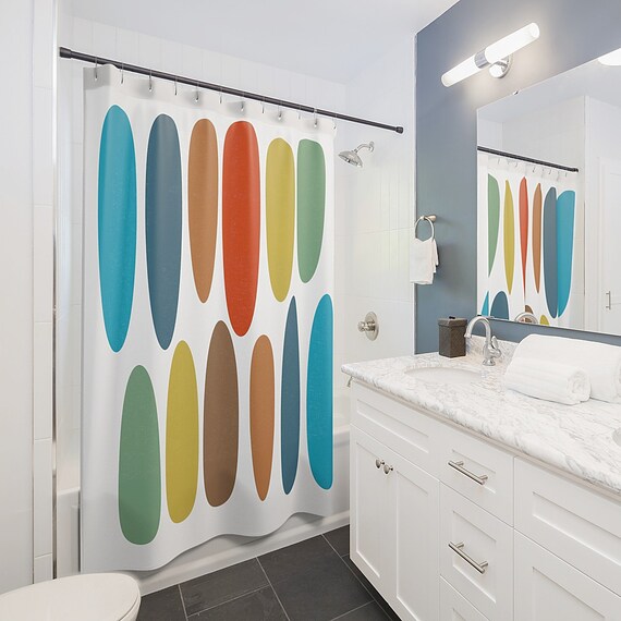 Mid Century Modern Atomic Age Geometric Shower Curtain 1950s Abstract Art Retro Bathroom Decor