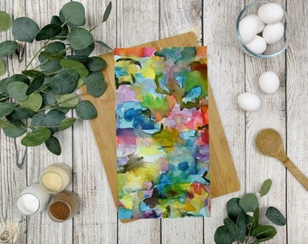 Watercolor tea towel, Organic cotton and hemp housewarming gift