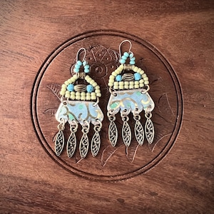 Groovy Tin Dangle Earrings. Repurposed Vintage Tin Containers. Bohemian Dangle Tin Earrings