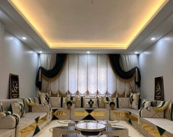 Custom Size Sofa, U Shaped Arabic Sofa Set, Moroccan sofa set, Arabic Majlis, Arabic Furniture, Arabic Lounge, Arabic Seating, Turkish Sofa