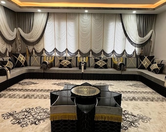 Custom Size Sofa, U Shaped Arabic Sofa Set, Moroccan sofa set, Arabic Majlis, Arabic Furniture, Arabic Lounge, Arabic Seating, Turkish Sofa