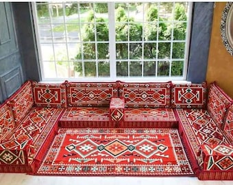 U Shaped Arabic Floor Sofa, Arabian Sofa Set, Moroccan Sofa Set, Arabian Majlis, Arabian Furniture, Rustic Sofa Set, Oriental Seating