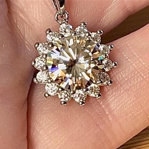 CERTIFIED 1ct, 3ct, 4ct or 5ct Moissanite pendant necklace. Made from 18k gold-embraced solid sterling silver!