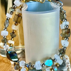 Labradorite and moonstone bracelet. The “Essences of Gemstones” bracelet with hand- faceted “essence” stones! This bracelet literally glows!