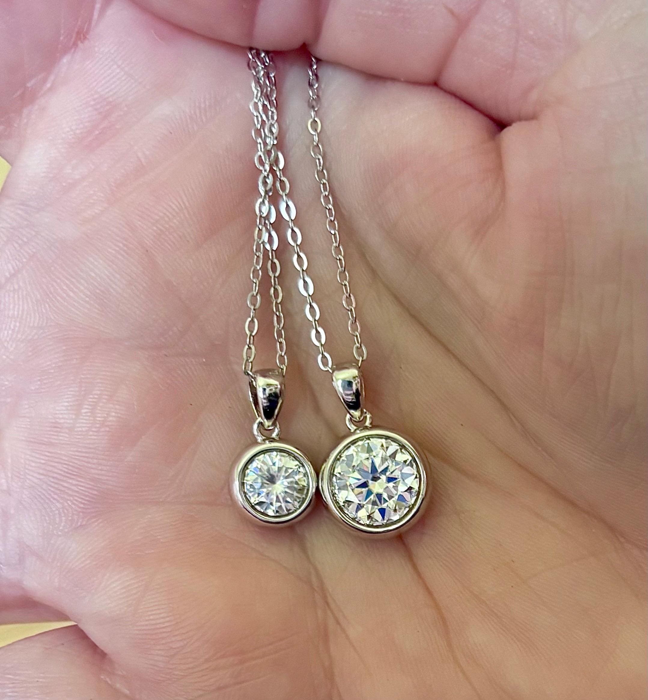 Moissanite necklace. My fiery “bubble bezel” necklace features a 1ct OR 3ct certified Moissanite in a heavy sterling silver bezel setting!