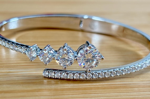 EXCLUSIVE Moissanite and 935 ARGENTIUM silver bracelet! A gorgeous 5.79cttw designer bypass bracelet in *genuine* Argentium and 18k gold!