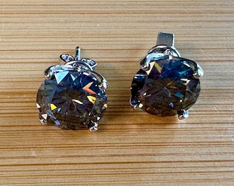 Moissanite studs. An incredible 2cttw or 6cttw pair of GRAY, inscribed, DOUBLE certified round brilliant Moissanites in sterling & platinum!