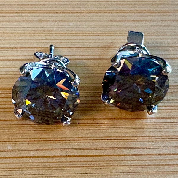 Moissanite studs. An incredible 2cttw or 6cttw pair of GRAY, DOUBLE certified round brilliant Moissanites in sterling silver and platinum!