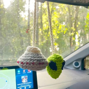 Crochet alien spaceship car hanger accessory