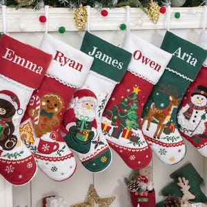 Personalized Christmas Stockings Luxury Holiday Stockings with Name Embroidered 3D Applique Stockings for Family Gifts Christmas Decoration
