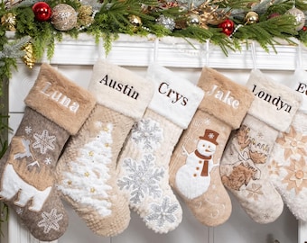 Personalized Christmas Stockings Embroidered Rustic Stockings with Name Handmade Holiday Stockings for Farmhouse Decoration Christmas Gifts