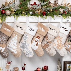 Christmas Stockings Personalized Rustic Woolen Stocking Embroidered Name Holiday Stocking Family Gift Farmhouse Fur Stocking Christmas Decor
