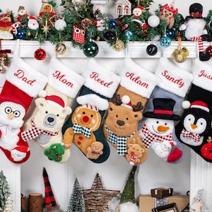 3D Christmas Stockings Personalized Plush Stocking Embroidered Stockings With Name Applique Stocking for Family Christmas Gift Holiday Decor