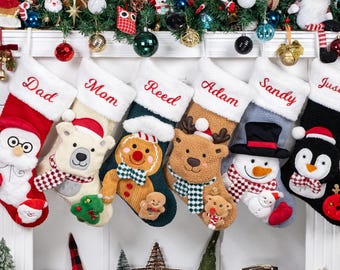 3D Christmas Stockings Personalized Plush Stocking Embroidered Stockings With Name Applique Stocking for Family Christmas Gift Holiday Decor