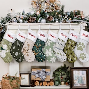 Personalized Christmas Stockings: Natural Fresh Theme Stocking for Family Embroidered Xmas Gifts Sequin Stocking for Farmhouse Holiday Decor
