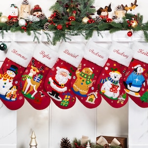 Personalized Christmas Stockings Velvet Family Stocking for Holiday Stocking Embroidered Name Stocking Applique Stocking for Christmas Gifts