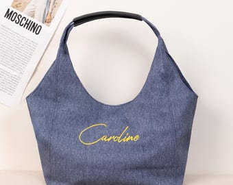 Blue Beach Bag Bridesmaid Gifts Handbag for Wedding Party Gifts Summer Bags for Bachelorette Party Gifts Tote Bag with Initials Gift for Her