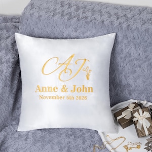 Wedding Gift Pillow Custom Size Pillow for Newlywed Name Embroidered with Zipper Couple Lumbar Pillow Personalized Cover for Engagement Gift