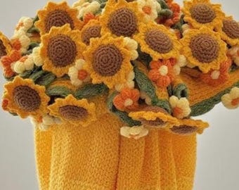 Handmade Crochet Flower Blanket Personalized Valentines Gift Crochet Blanket with Name Knit Sunflower Blanket for Mother Day Gift