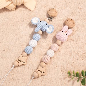 Personalized Newborn Pacifier Clip with Crochet Animal Pacifier Holder for Baby Shower Gift Custom Name Binky Clip for Baby Birthday Gift