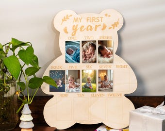 Personalized First Birthday Photo Board: Custom Engraved Wooden Milestone