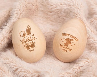 Wooden Engraved Easter Bunny Eggs Custom Wooden Easter Eggs for Kids Personalized Wood Easter Basket Filler for Baby's First Easter Gifts