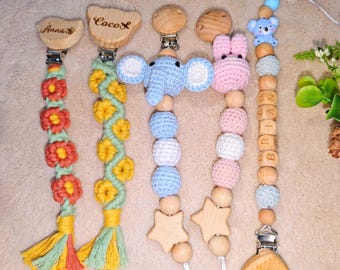Personalized Dummy Clip with Crocheted Animal Custom Pacifier Clip with Baby Name Shower Gifts Baby Binky Clips for Newborn Birthday Gifts