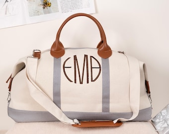 Duffel Bags Personalized Canvas Overnight Bag Gift for Her Custom Name Weekender Bag Travel Bag Initial Gym Bag Hospital Bag for Moving Gift