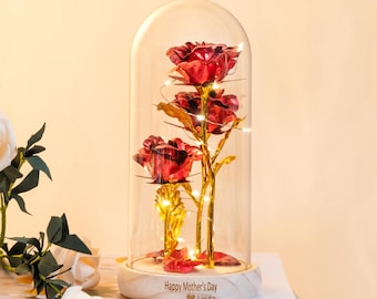 Personalized Galaxy Rose for Mom Engraved Unique Gifts with LED Light Eternal Rose in Dome Keepsake for Birthday & Valentine's Day Gifts