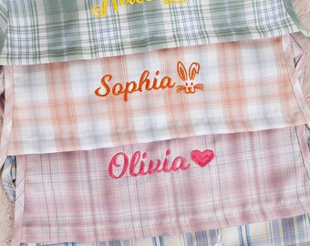Personalized Easter Basket Liner, Custom Embroidered Name, 7 Inch Round Gingham Basket Liner, Baby First Easter Keepsake