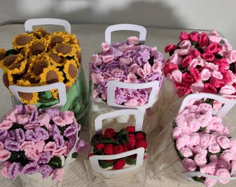 Crochet Flower Bouquet Blanket Soft knitted Bouquet Blanket for Friends Wedding Gift Handmade Custom Flower Bouquet for Valentine's Day Gift