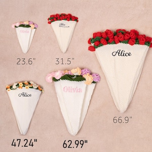 Manta de flores de ganchillo hecha a mano, manta personalizada para baby shower, manta de ganchillo con nombre, manta de girasol tejida para regalos de graduación imagen 3