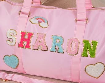Personalized Duffle Bags Girls Dance Bags for Birthday Gifts Overnight Bag with Name Chenille Letter Bag for Ballerina Bag Holiday Gifts Bag