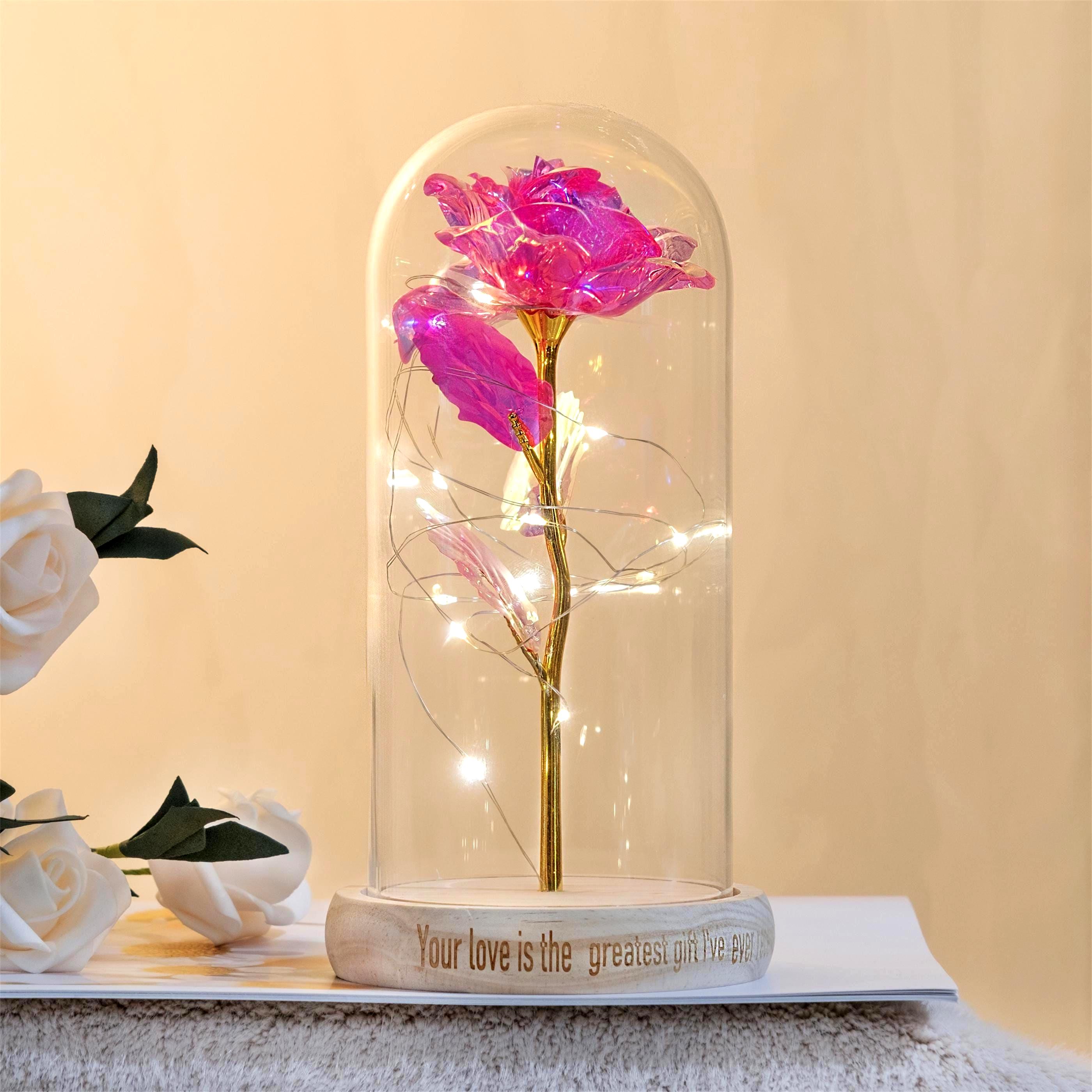 Crystal LED Glass Dome Rose – Night Light Gift For Her, Birthday, Anniversary, Mom