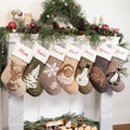 Personalized Christmas Stockings Rustic Stocking Applique Suede Stocking with Name Embroidered Farmhouse Stocking Family Gift Holiday Decor